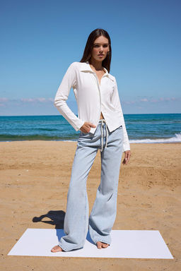 Ekru Polo Yaka Dugmeli Esnek Orme Bluz TWOAW26BZ00201