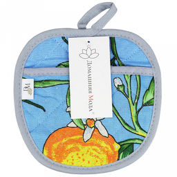 Прихватка с запахом 19х19см "Лимон, вид 4", форма "Яблоко", рогожка 171г/м2, хлопок 100%, наполнитель - ватин 280г/м2, на пластмассовом подвесе, "Домашняя мода" (Россия)