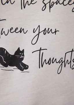 Kedi Bask?l? Beyaz Tisort - Mavi фото 7