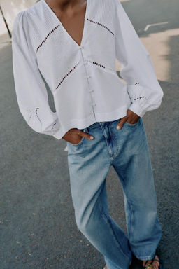 CAMISA POPEL?N BORDADOS / Blanco - Zara фото 6
