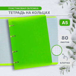 Тетрадь на кольцах А5 Calligrata, в клетку, 80 листов, пластиковая обложка, блок офсет, салатовая  фото 11