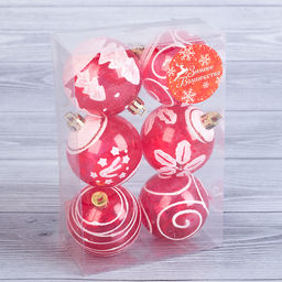 Ёлочные игрушки Снежная иллюзия, шары новогодние, набор 6 шт., d=5.5 см, красный/белый - Зимнее волшебство фото 2