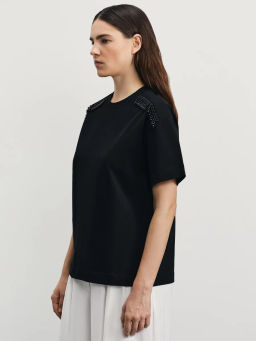 Футболка из хлопка с декоративными бусинами / Zarina фото 5