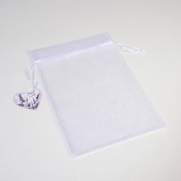 Цена за 10 шт. Мешочек подарочный органза белый «Лаванда», с шильдиком, 19 х 28 см +/- 1.5 см