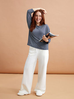 Petite Bisiklet Yaka ?izgili Uzun Kollu Kad?n Ti??rt