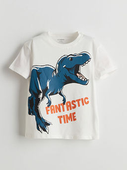 Bisiklet Yaka Dinozor Bask?l? Erkek ?ocuk Ti??rt?
