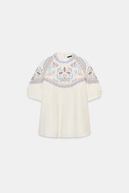 BLUSA BORDADOS MANGA CORTA / Crudo - Zara фото 5