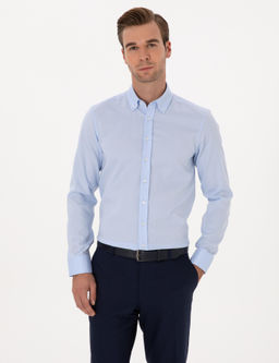 A__k Mavi Slim Fit %100 Pamuk Yakas_ D__meli Oxford G_mlek