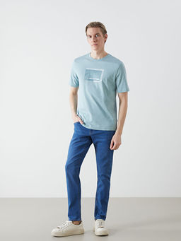 Bisiklet Yaka K?sa Kollu Bask?l? Penye Erkek Ti??rt