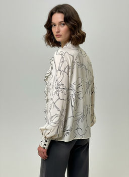 Блузка с отлетными рюшами OD-914-6 молочный с черным