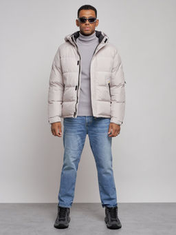 Куртка спортивная болоньевая мужская зимняя с капюшоном светло-бежевого цвета 3111SB - Wonderrman фото 2