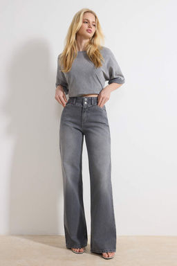Gri Trok Detayl? Normal Bel %100 Pamuk Wide Leg Jeans TWOSS26JE00051 - Trendyolmilla фото 3