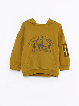 Uzun Kollu Bask?l? Erkek Bebek Hoodie