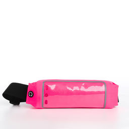 Сумка для бега на пояс, со светоотражающими элементами, прозрачный карман для телефона, 24×0.3×10 см, розовая