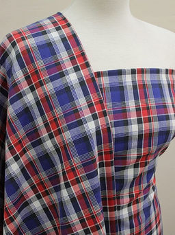 Пестрядь Клетка цв.красный/сине-фиолетовый/графитово-черный с белым, ш.1.5м, хл-100%, 150гр/м.кв - Купава фото 6