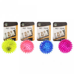 Пэт тойс (Pet toys) Игрушка для собаки Мяч с шипами д6,5см h6,5см, ПВХ, с пищалкой, светящаяся, на картоне, прозрачная, цвета в ассортименте: розовый, синий, желтый, сиреневый (Китай)  фото 6