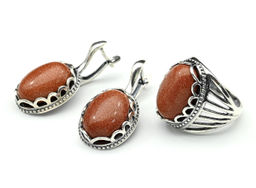 Кольцо Серьги авантюрин имитация размер 18.