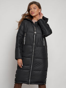 Пальто утепленное с капюшоном зимнее женское черного цвета 13816Ch - Visdeer фото 17
