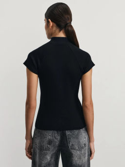 Футболка в рубчик из хлопка с рукавом реглан / Zarina  фото 6