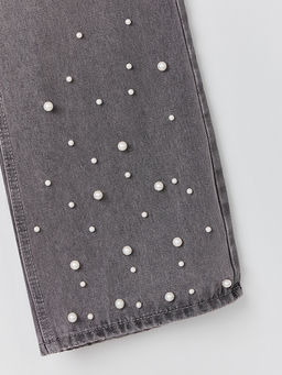 Джинсы для девочек серые с декоративными бусинами - Mark formelle фото 7