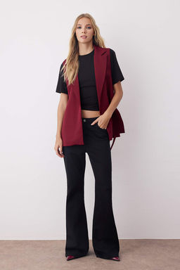 Bordo Oversize Aksesuarl? Yandan Baglama Detayl? Tek Dugmeli Astarl? Dokuma Yelek TWOAW23YE00032