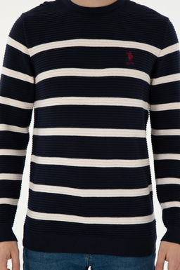 Erkek Slim Fit Bisiklet Yaka Lacivert Kazak