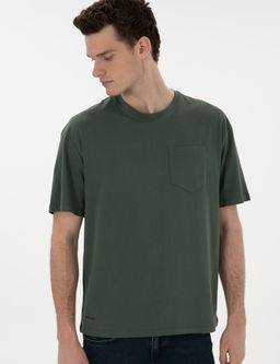 Koyu Ye_il Comfort Fit %100 Pamuk Bisiklet Yaka Basic Ti__rt