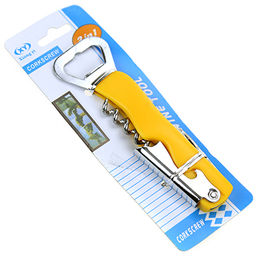 Нож складной + 3 предмета: штопор, открывашка-2штуки, нержавеющая сталь, пластмассовая ручка Красное вино цвета микс, на картоне (Китай) - Домашняя мода фото 3