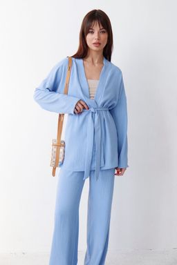 9319 Костюм из кимоно и брюк-палаццо голубой
