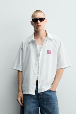 CAMISA BOXY FIT TEXTOS ESTAMPADOS / Blanco / Gris - Zara фото 2