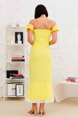 Платье AURA 3265-164-Р лимонный+молочное кружево