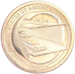 Монета 1 доллар 2021 года P США Американские инновации  Мост-тоннель через Чесапикский залив (Штат Вирджиния)