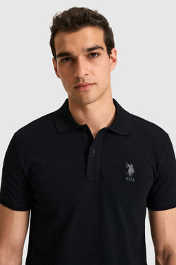 Erkek Slim Fit Polo Yaka Siyah Basic Ti__rt