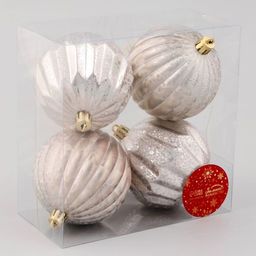 Ёлочные игрушки Эйвери, шары новогодние, d=8 см, набор 4 шт., полосы, серебро - Зимнее волшебство фото 2