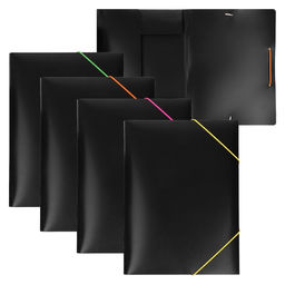 Цена за 4 шт. Папка на резинке А4, 500 мкм, Calligrata, корешок 15 мм, чёрная, МИКС (неоновые цветные резинки)