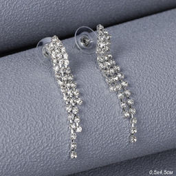 Серьги длинные со стразами / 131-6292 /уп 18/серебро