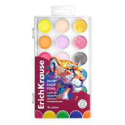 Акварель ErichKrause "Safari Neon + Pastel + Pearl" 18цв. пласт. уп., без кисти (61380)