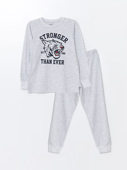 Bisiklet Yaka Bask?l? Uzun Kollu Erkek ?ocuk Pijama Tak?m?