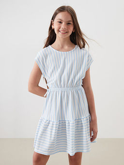 Bisiklet Yaka ?izgili K?z ?ocuk Elbise