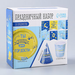 Набор бумажной посуды С днём рождения, сынок: 6 тарелок, 1 гирлянда, 6 стаканов, 6 колпаков - Страна карнавалия фото 11