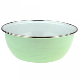 Миска эмалированная 2,5л, д23см, h9см, круглая, ободок из нержавеющей стали, салатовый, с крышкой (Россия)