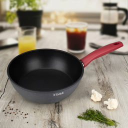 Сковорода с антипригарным покрытием д24см Грейси, h7,5см, s2,8мм, дно д14,5см, s4,9мм, глубокая, кованный алюминий, бакелитовая ручка c покрытием soft touch, TalleR (Китай) Подходит для всех видов плит, включая индукционную. - Домашняя мода фото 8