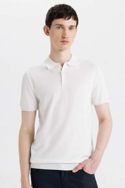 Slim Fit Dar Kesim K?sa Kollu Basic Duz Triko Polo Tisort - Defacto фото 2