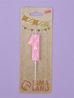 Цена за 3 шт. Свеча для торта «Цифра 1», светло-розовая