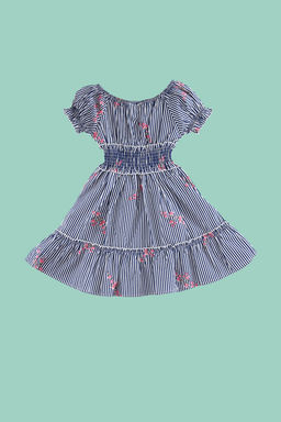 Cok Renkli K?z Cocuk Cicek Desenli Pamuklu Beli Lastikli K?sa Kol Dokuma Elbise TKDSS24EL00018 - Trendyolmilla фото 8