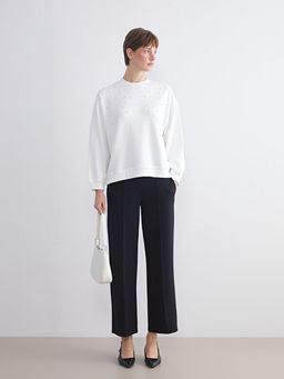 Bisiklet Yaka Boncuk ??lemeli Oversize Bluz