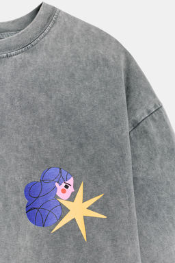 CAMISETA EFECTO LAVADO ESTAMPADO AGUSTINA SHUAN / Gris - Zara фото 5