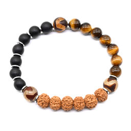 Браслет Дзи "Зубы тигра" из рудракши, тигрового глаза, шунгита шарик 8мм, 18см Радуга камня