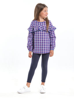 Блузка для девочки в клетку UD 4952 сирень клетка - Mini maxi фото 7