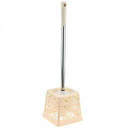 Ерш унитазный пластмассовый со съемной ручкой из нержавеющей стали "Пузыри" 44см, с подставкой 13х13см h12,3см, ванильный (Китай)